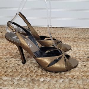 Christian Dior Bronze Metallic Leather Open Toe Sling Back Heel 36